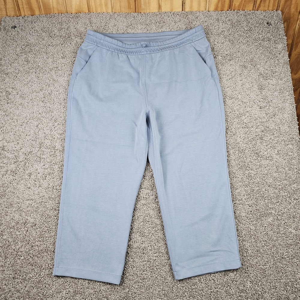 Lululemon Softstreme High Rise Straight Leg Crop Pant Sz 18 Blue Linen W6BZXS